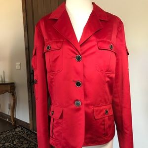 Red satin utility jacket